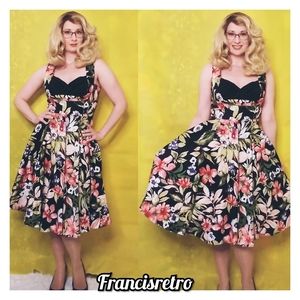 🏝Tropical Floral Swing Fit Flare Skater Dress